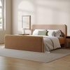 image:imageNathan James Miles Mid Century Modern Queen Bed Frame Queen Size Platform Wood Bed Frame with Upholstered Headboard Cream BoucleLight BrownLight Brown Faux Leather