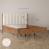 image:imageNathan James Miles Mid Century Modern Queen Bed Frame Queen Size Platform Wood Bed Frame with Upholstered Headboard Cream BoucleLight BrownMiles Brown