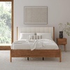 image:imageNathan James Miles Mid Century Modern Queen Bed Frame Queen Size Platform Wood Bed Frame with Upholstered Headboard Cream BoucleLight BrownMiles Brown