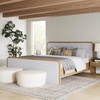 image:imageNathan James Miles Mid Century Modern Queen Bed Frame Queen Size Platform Wood Bed Frame with Upholstered Headboard Cream BoucleLight BrownWoodGray Upholstery
