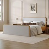 image:imageNathan James Miles Mid Century Modern Queen Bed Frame Queen Size Platform Wood Bed Frame with Upholstered Headboard Cream BoucleLight BrownWoodGray Upholstery
