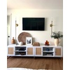 image:imageNathan James Mina Modern TV Stand Entertainment Cabinet Media Console with a Natural Rattan Storage Doors White Finish and Gold Brass Accents for Living Room or Media Room WhiteGoldMatte WhiteGold