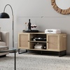 image:imageNathan James Mina Modern TV Stand Entertainment Cabinet Media Console with a Natural Rattan Storage Doors White Finish and Gold Brass Accents for Living Room or Media Room WhiteGoldOakBlack