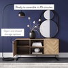image:imageNathan James Mina Modern TV Stand Entertainment Cabinet Media Console with a Natural Rattan Storage Doors White Finish and Gold Brass Accents for Living Room or Media Room WhiteGoldOakMatte Black