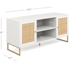 image:imageNathan James Mina Modern TV Stand Entertainment Cabinet Media Console with a Natural Rattan Storage Doors White Finish and Gold Brass Accents for Living Room or Media Room WhiteGoldMatte WhiteGold
