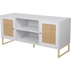 image:imageNathan James Mina Modern TV Stand Entertainment Cabinet Media Console with a Natural Rattan Storage Doors White Finish and Gold Brass Accents for Living Room or Media Room WhiteGoldMatte WhiteGold