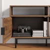 image:imageNathan James Mina Modern TV Stand Entertainment Cabinet Media Console with a Natural Rattan Storage Doors White Finish and Gold Brass Accents for Living Room or Media Room WhiteGoldWalnut BrownBlack