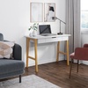 image:imageNathan James Parker Modern Home Office Writing Computer or Laptop Desk with Open Storage Cubby and Small Drawer WalnutWhiteBrown