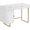 image:imageNathan James Parker Modern Home Office Writing Computer or Laptop Desk with Open Storage Cubby and Small Drawer WalnutWhitePale Gold