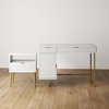 image:imageNathan James Parker Modern Home Office Writing Computer or Laptop Desk with Open Storage Cubby and Small Drawer WalnutWhitePale Gold
