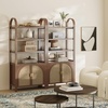 image:imageNathan James Paxton Boho Bookshelf Cabinet with Solid Wood Frame Rattan Bookshelf with Cabinet Base Arched Bookcase Cabinet for Living Room or Home Office Dark Acacia Set of 4Dark Acaciasynthetic Rattanbrushed Brass