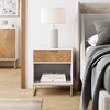 image:imageNathan James Tambellini Mid Century Modern Nightstand Bedside Table with Drawer and Cabinet Storage Solid Wood Legs and Fluted Door Fronts Light BrownWhiteGold