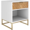 image:imageNathan James Tambellini Mid Century Modern Nightstand Bedside Table with Drawer and Cabinet Storage Solid Wood Legs and Fluted Door Fronts Light BrownWhiteGold