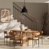 image:imageNathan James Willow Boho Rattan Dining Table Set for 4 Wood Dining Table Set of 4 Upholstered Dining Chairs with Rattan Back and Solid Wood Legs Cream BoucleWarm PineLight BrownFaux Leather