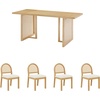 image:imageNathan James Willow Boho Rattan Dining Table Set for 4 Wood Dining Table Set of 4 Upholstered Dining Chairs with Rattan Back and Solid Wood Legs Cream BoucleWarm PineLight BrownRattan