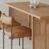 image:imageNathan James Willow Boho Rattan Dining Table Set for 4 Wood Dining Table Set of 4 Upholstered Dining Chairs with Rattan Back and Solid Wood Legs Cream BoucleWarm PineLight BrownFaux Leather