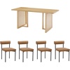 image:imageNathan James Willow Boho Rattan Dining Table Set for 4 Wood Dining Table Set of 4 Upholstered Dining Chairs with Rattan Back and Solid Wood Legs Cream BoucleWarm PineLight BrownFaux Leather
