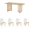 image:imageNathan James Willow Boho Rattan Dining Table Set for 4 Wood Dining Table Set of 4 Upholstered Dining Chairs with Rattan Back and Solid Wood Legs Cream BoucleWarm PineLight BrownWhite