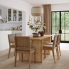 image:imageNathan James Willow Boho Rattan Dining Table Set for 4 Wood Dining Table Set of 4 Upholstered Dining Chairs with Rattan Back and Solid Wood Legs Cream BoucleWarm PineLight BrownWoven Faux Leather