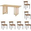 image:imageNathan James Willow Boho Rattan Dining Table Set for 4 Wood Dining Table Set of 4 Upholstered Dining Chairs with Rattan Back and Solid Wood Legs Cream BoucleWarm PineLight BrownFaux Leather