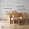 image:imageNathan James Willow Boho Rattan Dining Table Set for 4 Wood Dining Table Set of 4 Upholstered Dining Chairs with Rattan Back and Solid Wood Legs Cream BoucleWarm PineLight BrownRattan
