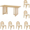 image:imageNathan James Willow Boho Rattan Dining Table Set for 4 Wood Dining Table Set of 4 Upholstered Dining Chairs with Rattan Back and Solid Wood Legs Cream BoucleWarm PineLight BrownRattan