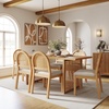 image:imageNathan James Willow Boho Rattan Dining Table Set for 4 Wood Dining Table Set of 4 Upholstered Dining Chairs with Rattan Back and Solid Wood Legs Cream BoucleWarm PineLight BrownRattan