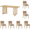 image:imageNathan James Willow Boho Rattan Dining Table Set for 4 Wood Dining Table Set of 4 Upholstered Dining Chairs with Rattan Back and Solid Wood Legs Cream BoucleWarm PineLight BrownWoven Faux Leather