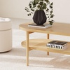 image:imageSonia Bohemian 2Tier Oval Coffee Table Living Room Cane Table with Storage Shelf and MidCentury Legs in Honey Brown Wood with Rattan AccentLight WoodRattan