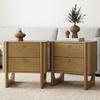 image:imageAndrew End Bedside or Side Table in Matte White Finish with Two Natural Rattan Drawers Doors for Storage and Brass Gold Accents for Living Room or Bedroom WhiteCaneGoldLight Brown