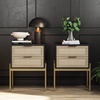 image:imageAndrew End Bedside or Side Table in Matte White Finish with Two Natural Rattan Drawers Doors for Storage and Brass Gold Accents for Living Room or Bedroom WhiteCaneGoldBlackCaneGold