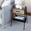 image:imageNathan James 32502 Hugo Wood Nightstand Rustic Accent End or Side Table with Drawer Durable Black Metal Frame amp Leather Hammock GrayBlackGrey