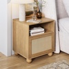 image:imageNathan James Franco Faux Rattan Side Table Nightstand with Storage Rustic Bedside Table with Solid Wood Legs Light Brown