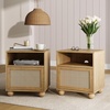image:imageNathan James Franco Faux Rattan Side Table Nightstand with Storage Rustic Bedside Table with Solid Wood Legs Light Brown Set of 2