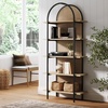 image:imageNathan James Haven Etagere Bookshelf 5Shelf Bookcase in Nutmeg Wood and Black Metal Frame with Arch Top and Open Shelves NutmegBlackLight OakMatte Black