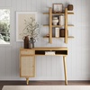 image:imageNathan James Jasper MidCentury Modern Desk Wall Unit Vanity and Nightstand Set Wood Desk with Drawer and Side TableLight BrownRattan