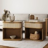 image:imageNathan James Keith Farmhouse Bedside Table Modern Coastal Nightstand Rattan Nightstand with 1 Drawer for Bedroom Light Brown Set of 2