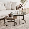 image:imageNathan James Kendall Round Modern Nesting Coffee Set of 2 Stacking Living Room Accent Tables Light BrownRustic OakGunmetalClear Glass