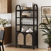image:imageNathan James Leah Arched Bookcase 3Tier Bookshelf with Storage Cabinet Base Seagrass Door Fronts and Solid Wood Frame Light BrownBlack