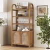 image:imageNathan James Leah Arched Bookcase 3Tier Bookshelf with Storage Cabinet Base Seagrass Door Fronts and Solid Wood Frame Light BrownLight Brown