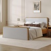 image:imageNathan James Miles Mid Century Modern Queen Bed Frame Queen Size Platform Wood Bed Frame with Upholstered Headboard Cream BoucleLight BrownWoodGray Upholstery