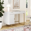 image:imageNathan James Parker Modern Home Office Writing Computer or Laptop Desk with Open Storage Cubby and Small Drawer WalnutWhitePale Gold