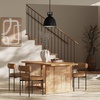 image:imageNathan James Willow Boho Rattan Dining Table Set for 4 Wood Dining Table Set of 4 Upholstered Dining Chairs with Rattan Back and Solid Wood Legs Cream BoucleWarm PineLight BrownFaux Leather