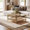 image:imageSonia Bohemian 2Tier Oval Coffee Table Living Room Cane Table with Storage Shelf and MidCentury Legs in Honey Brown Wood with Rattan AccentLight BrownGlass