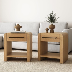 image:imageAndrew End Bedside or Side Table in Matte White Finish with Two Natural Rattan Drawers Doors for Storage and Brass Gold Accents for Living Room or Bedroom WhiteCaneGoldBenjamin Light Brown