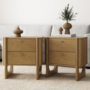 image:imageAndrew End Bedside or Side Table in Matte White Finish with Two Natural Rattan Drawers Doors for Storage and Brass Gold Accents for Living Room or Bedroom WhiteCaneGoldLight Brown