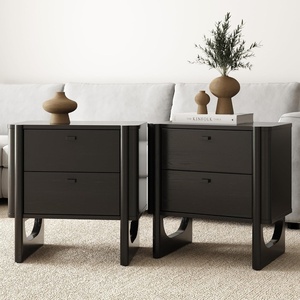 image:imageAndrew End Bedside or Side Table in Matte White Finish with Two Natural Rattan Drawers Doors for Storage and Brass Gold Accents for Living Room or Bedroom WhiteCaneGoldBlack