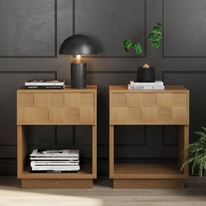 image:imageAndrew End Bedside or Side Table in Matte White Finish with Two Natural Rattan Drawers Doors for Storage and Brass Gold Accents for Living Room or Bedroom WhiteCaneGoldPaige Light Brown