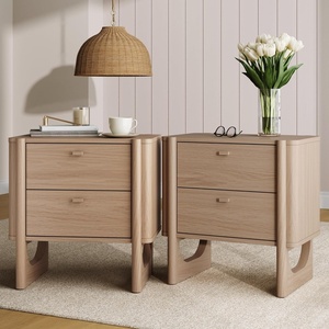 image:imageAndrew End Bedside or Side Table in Matte White Finish with Two Natural Rattan Drawers Doors for Storage and Brass Gold Accents for Living Room or Bedroom WhiteCaneGoldRaw Oak