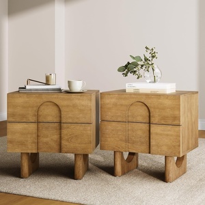 image:imageAndrew End Bedside or Side Table in Matte White Finish with Two Natural Rattan Drawers Doors for Storage and Brass Gold Accents for Living Room or Bedroom WhiteCaneGoldJett Light Brown